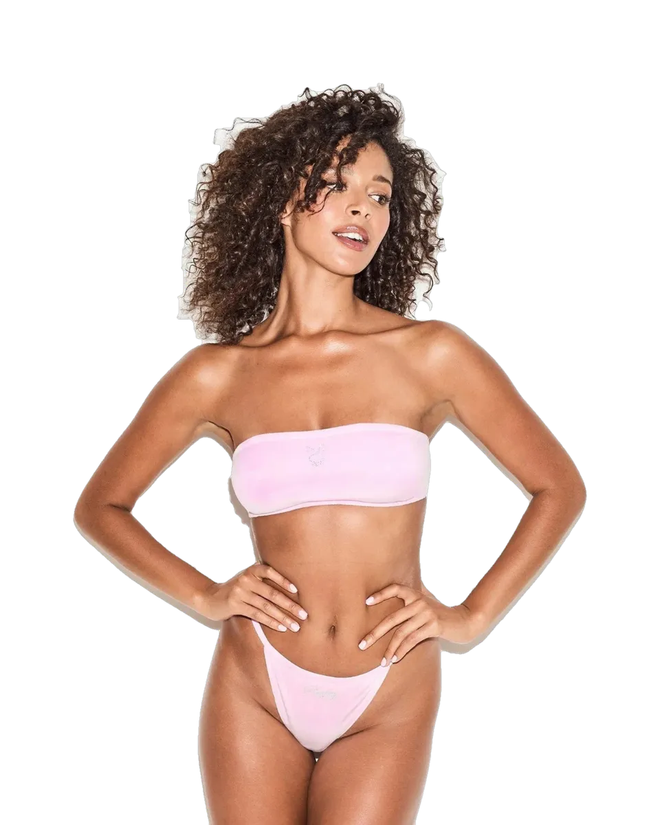 Playboy Velour fascia bandeau rosa chiaro strass