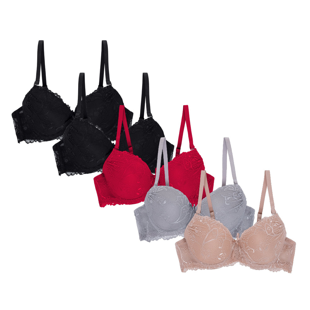René Rofé 5 Pack Push Up Bra reggiseno pizzo nude rosa