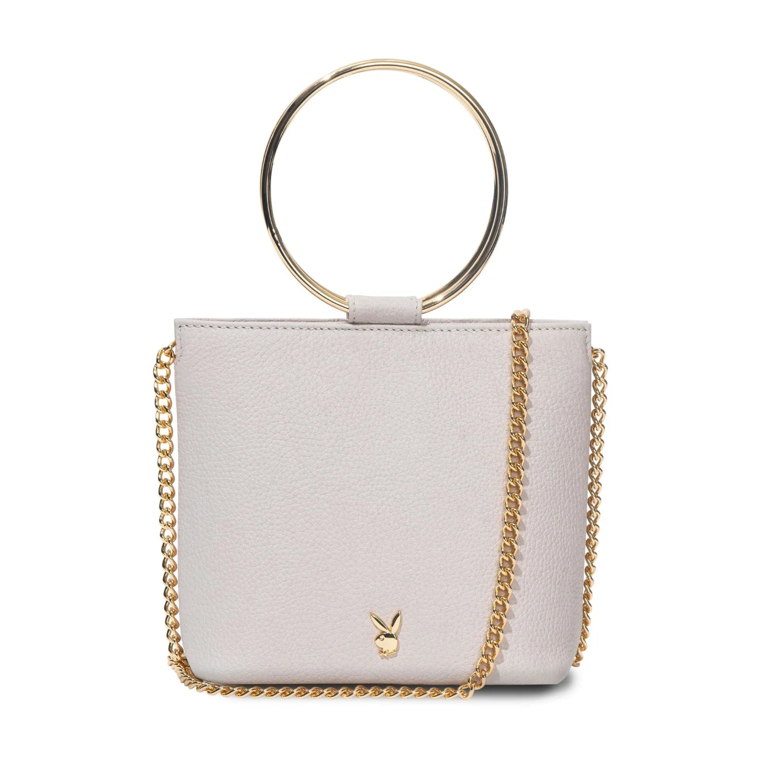 Playboy Leather Ring Clutch pochette pelle nera con catena