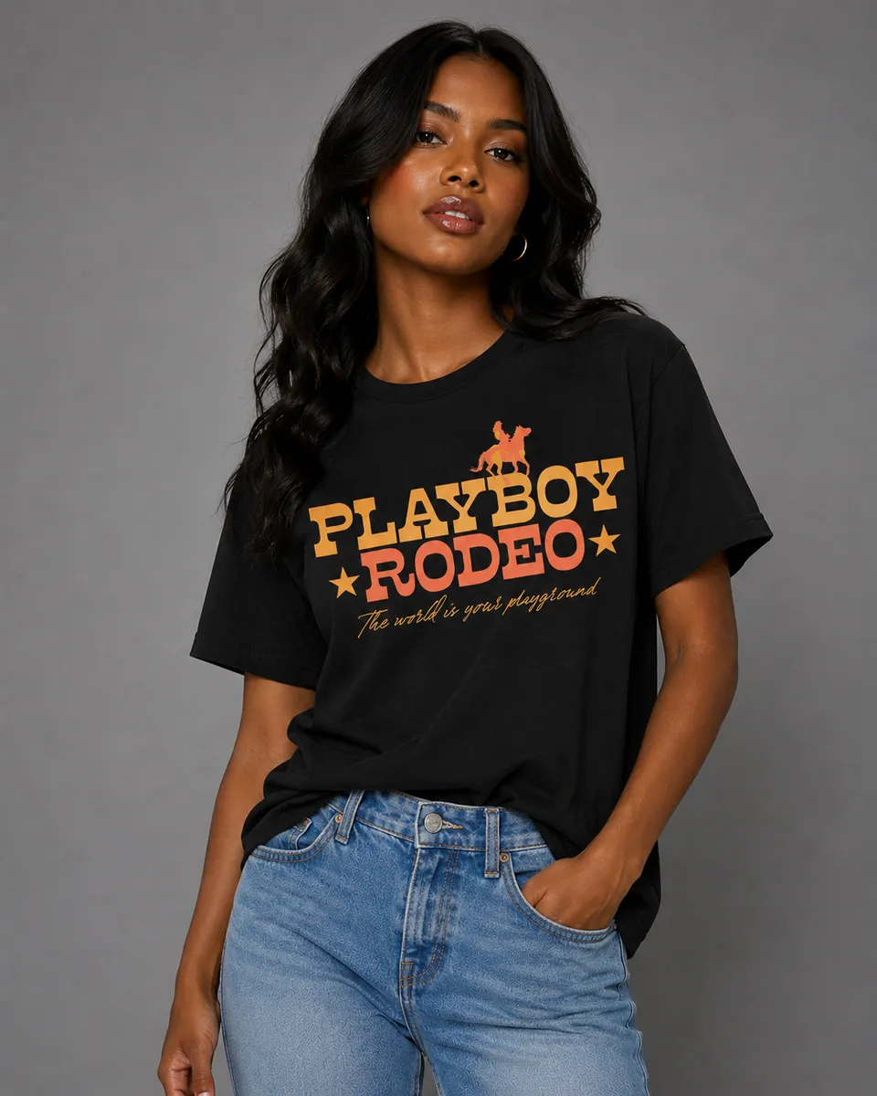 Playboy Rodeo Tee maglietta cotone bianca grafica western