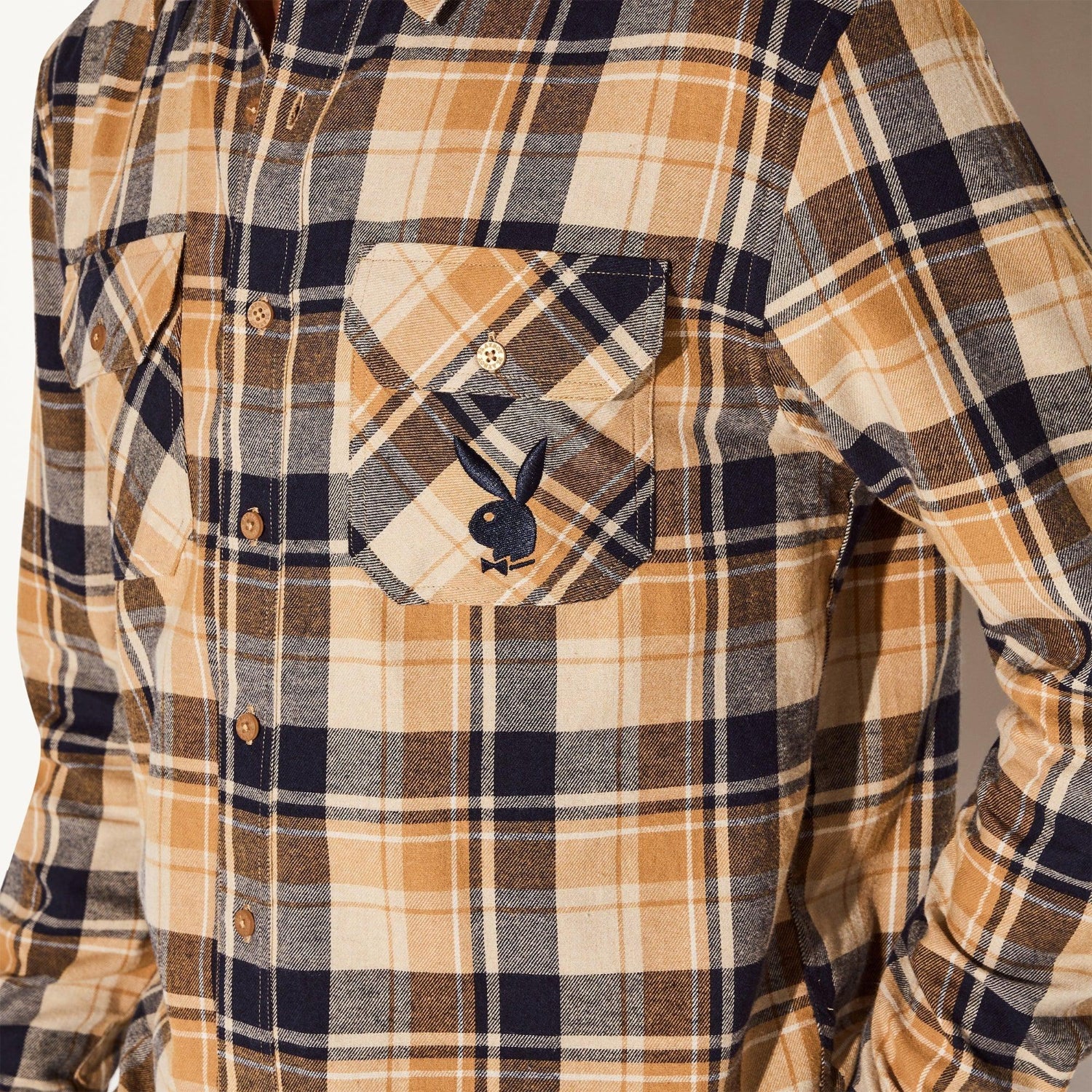 Playboy Tan Flannel camicia uomo tan plaid flanella