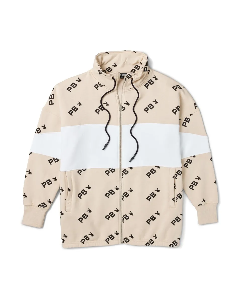 Playboy Color Block felpa zip Stone stampa logo