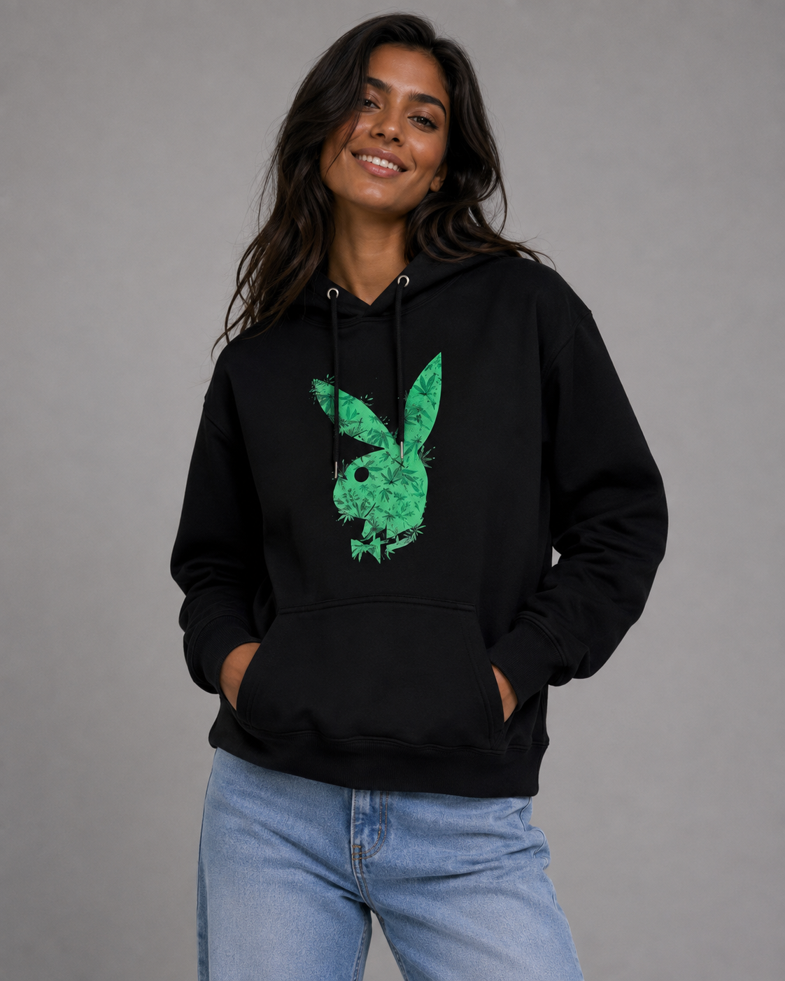 Playboy felpa cappuccio unisex nera high bunny