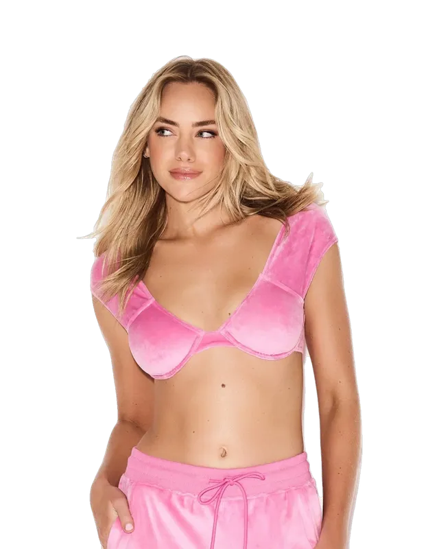 Playboy Velour Underwire Cap Sleeve reggiseno rosa velluto