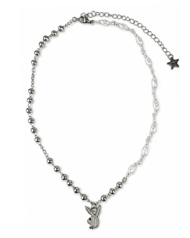 Playboy Hybrid Pearl Chain collana argento perle acqua dolce