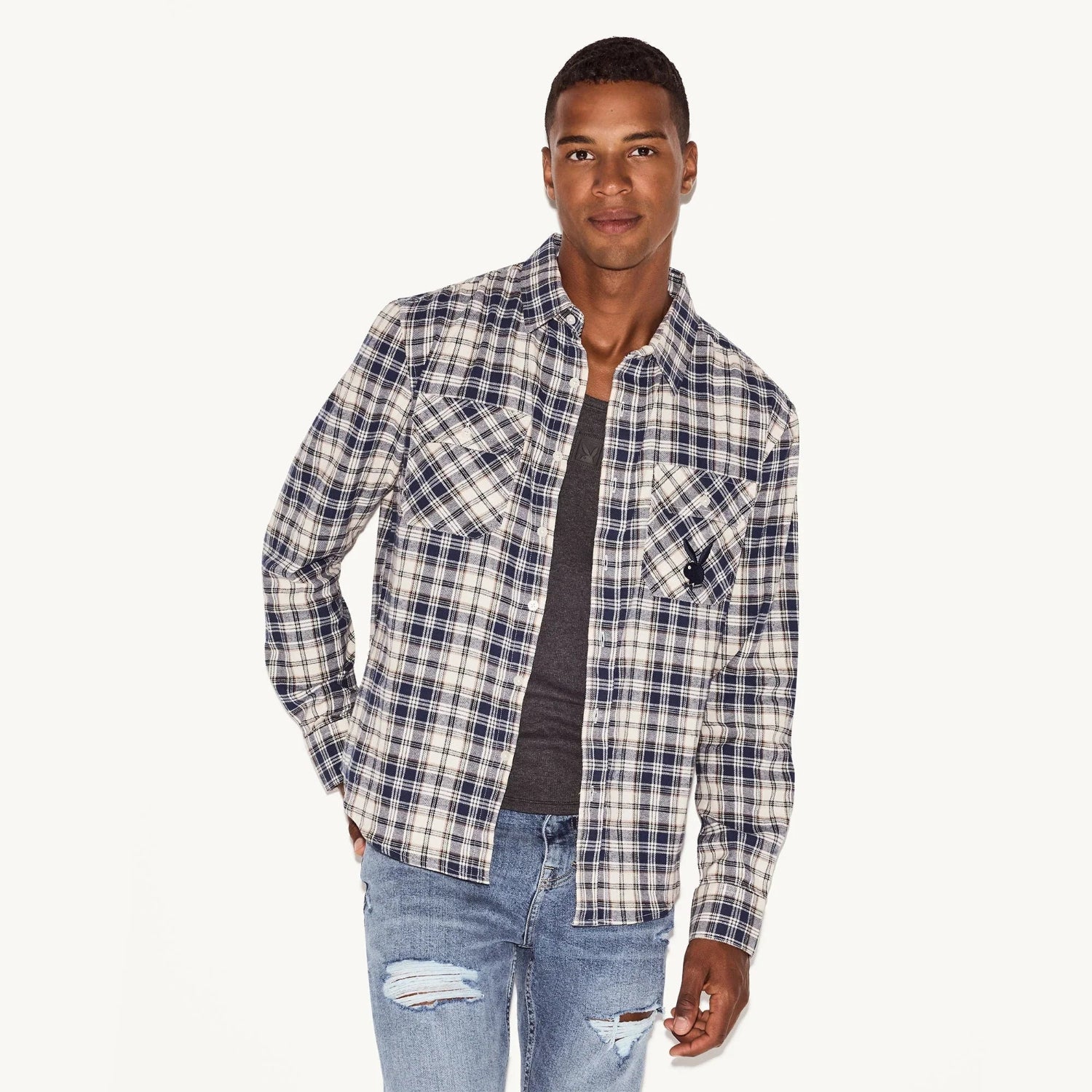 Playboy Flannel camicia uomo bianca quadri flanella L
