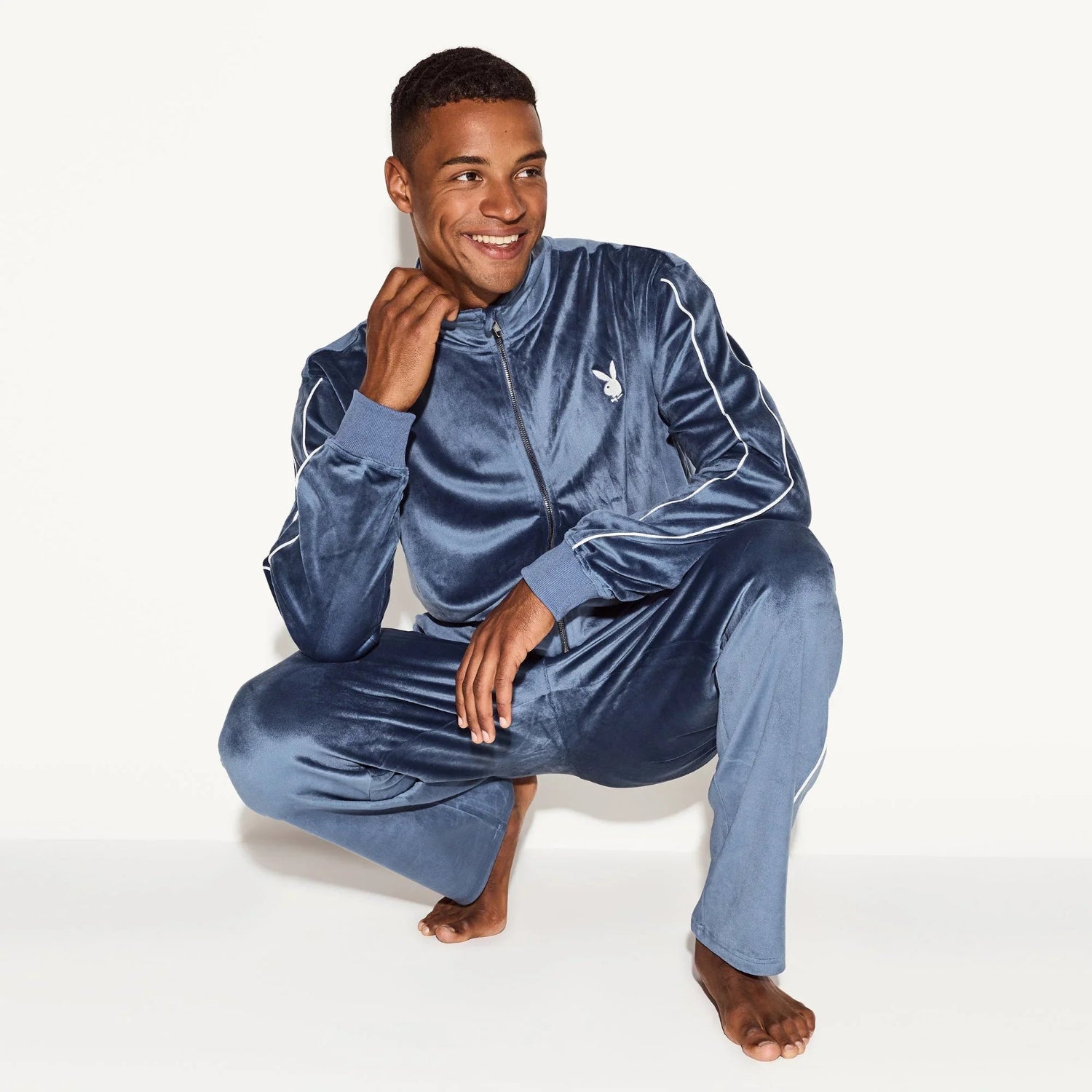 Playboy Velour Pant pantalone tuta uomo nero velluto morbido