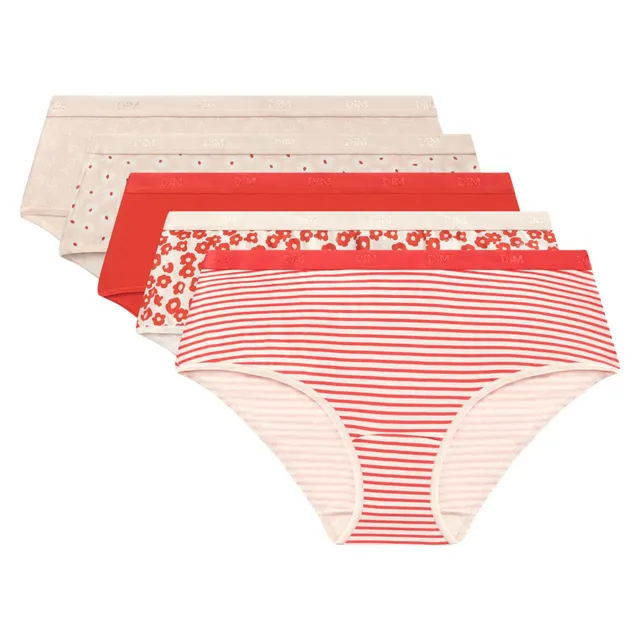 DIM Les Pockets culotte donna x5 S cotone rosso rosa
