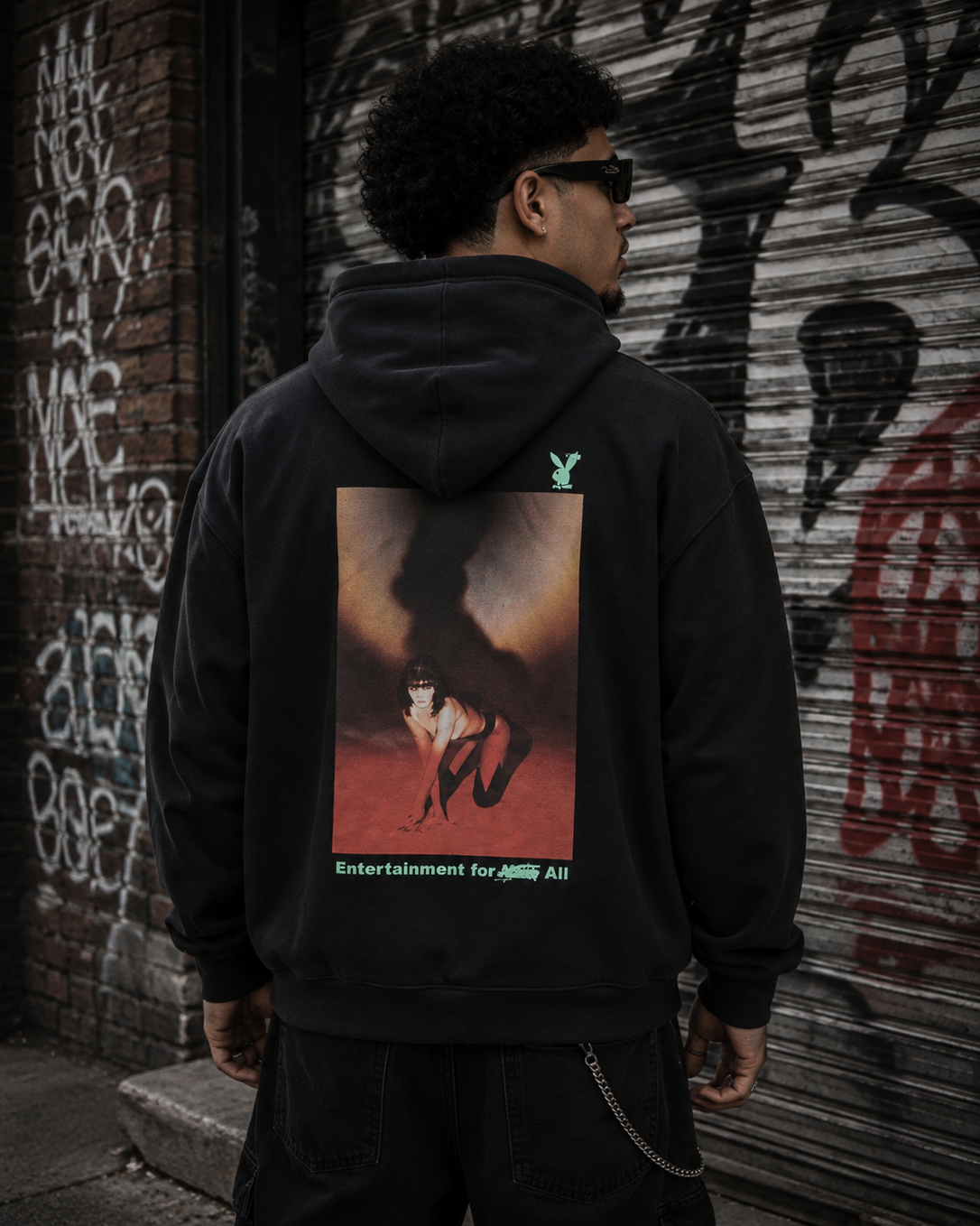 Playboy Shadow felpa nera cappuccio cotone