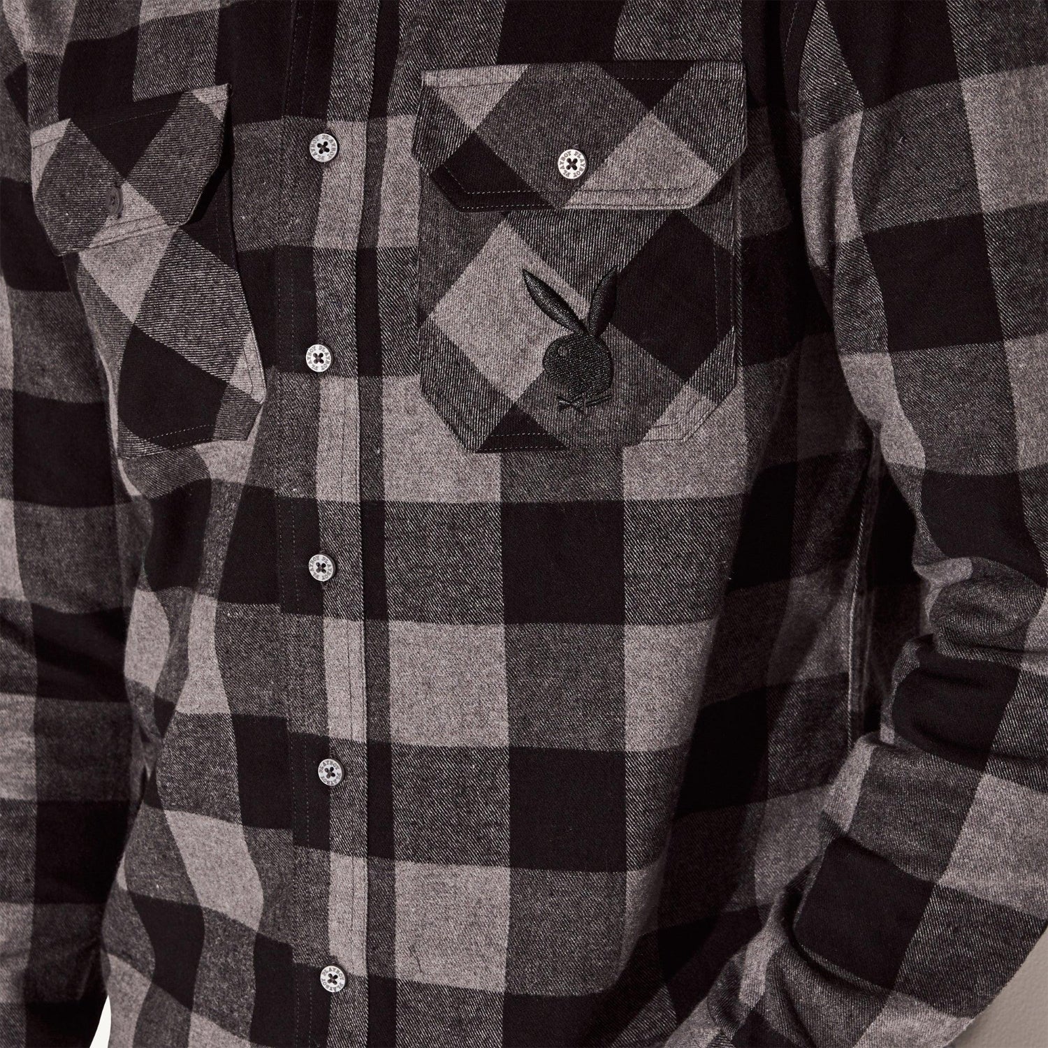 Playboy camicia flanella uomo nera quadri cotone