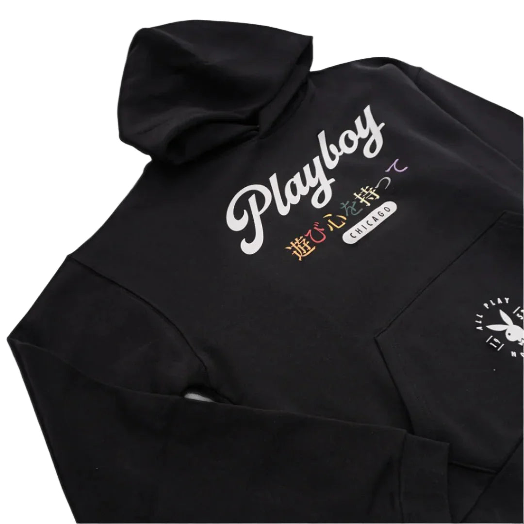 Playboy Chicago felpa cappuccio unisex nera cotone