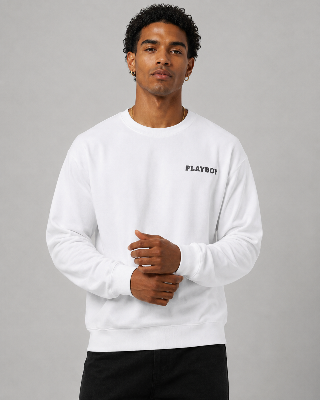 Playboy Peaches Script Crewneck felpa girocollo bianca