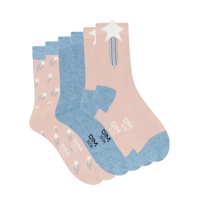 DIM Cotton Style Stelle Cadenti calzini bambina 3 paia rosa 27-30