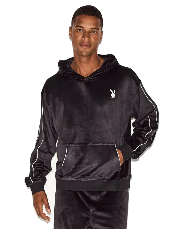 Playboy Velour Hoodie felpa velluto nera