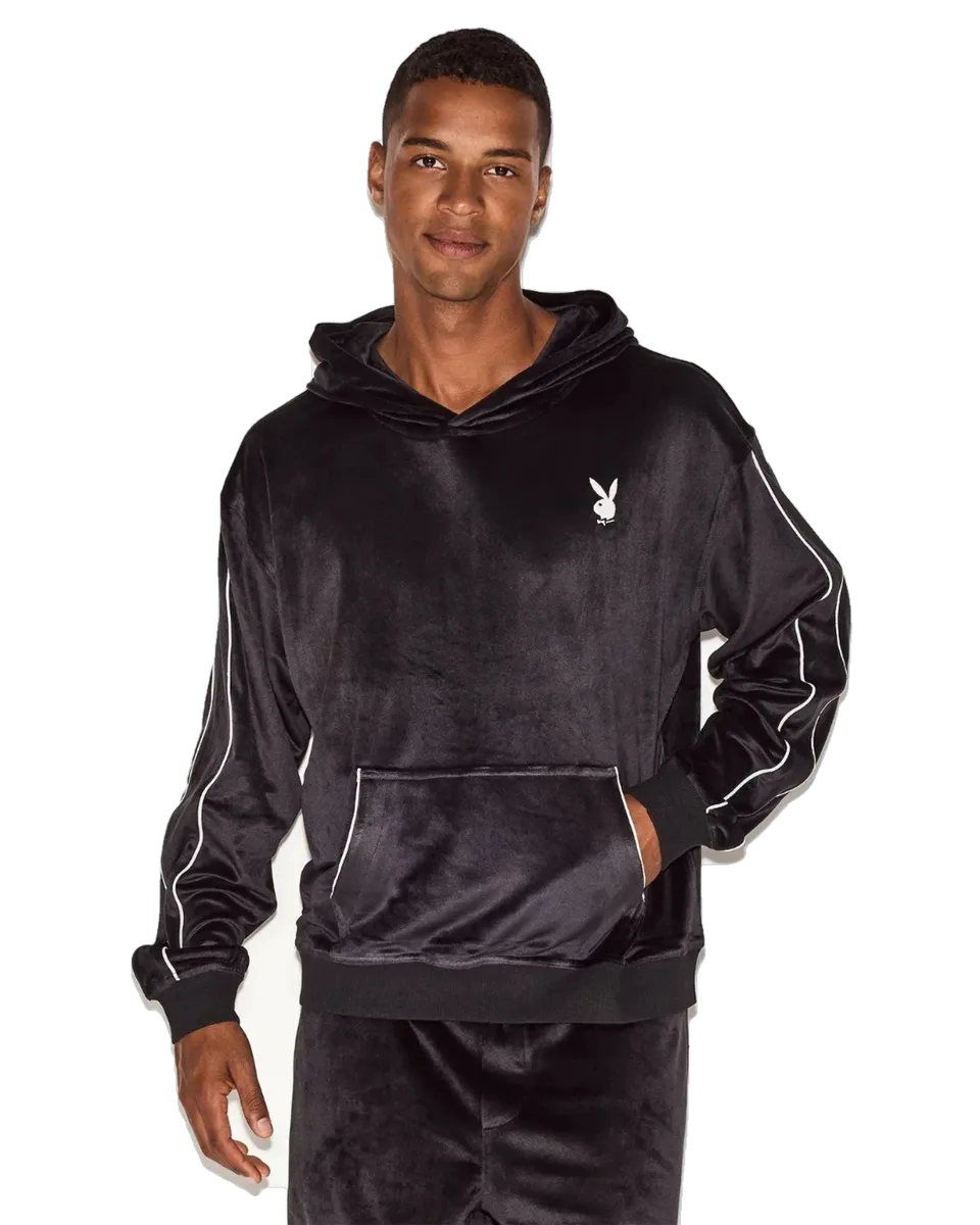 Playboy Velour Hoodie felpa velluto nera