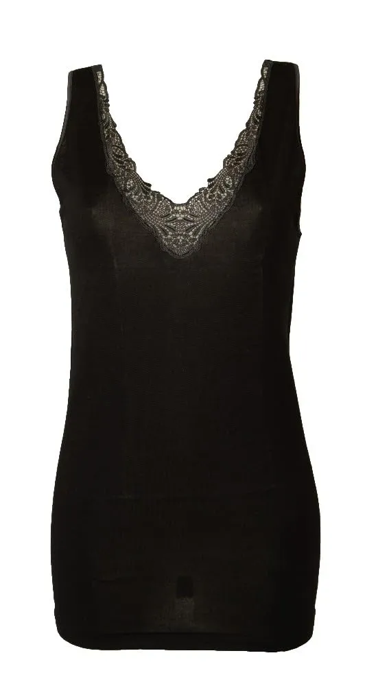 Egi 124SL Camiciola Spalla Larga Donna Nero Pizzo