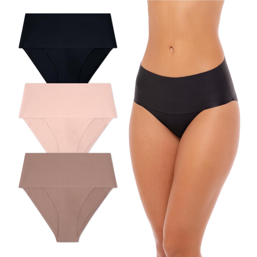 René Rofé Shaping Bikini slip modellante 3 pezzi nero rosa marrone