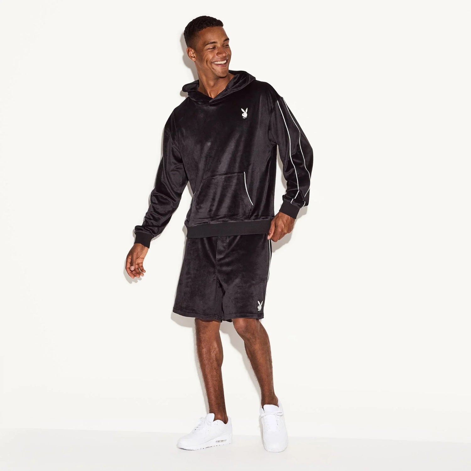 Playboy Velour Hoodie felpa velluto nera