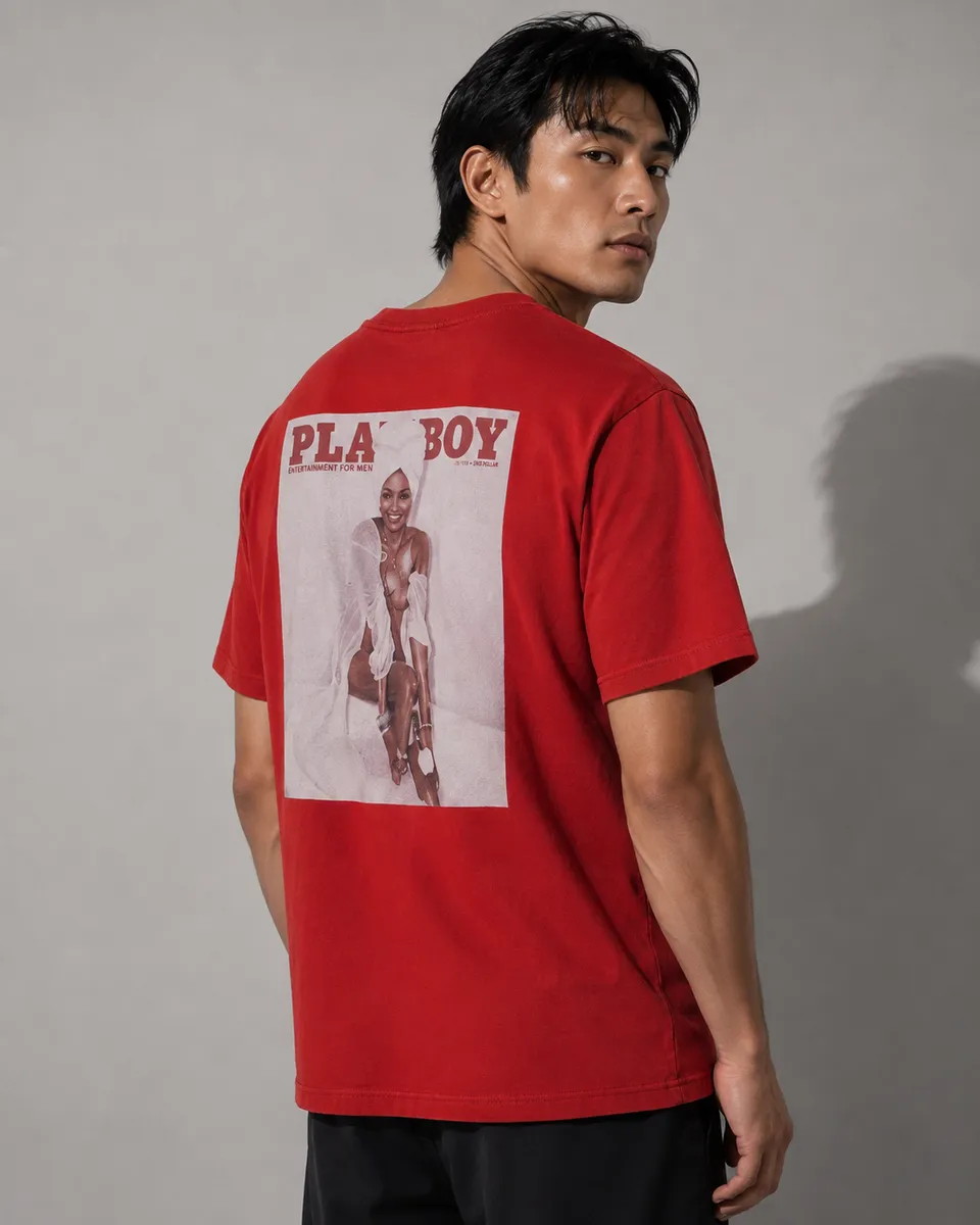 Playboy Eugena Cover t-shirt rossa cotone stampa retro