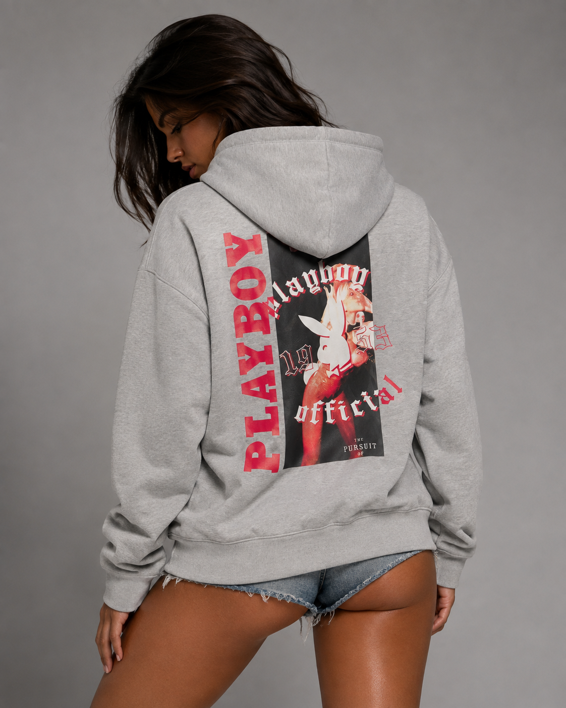 Playboy Bunny Hoodie felpa cappuccio grigia