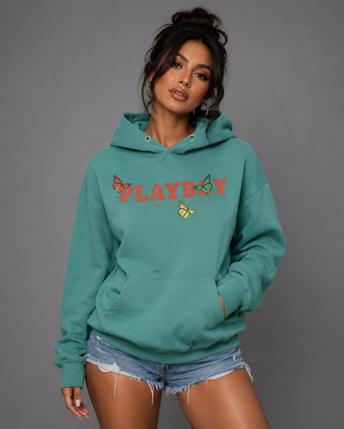 Playboy Dreams felpa cappuccio verde salvia cotone
