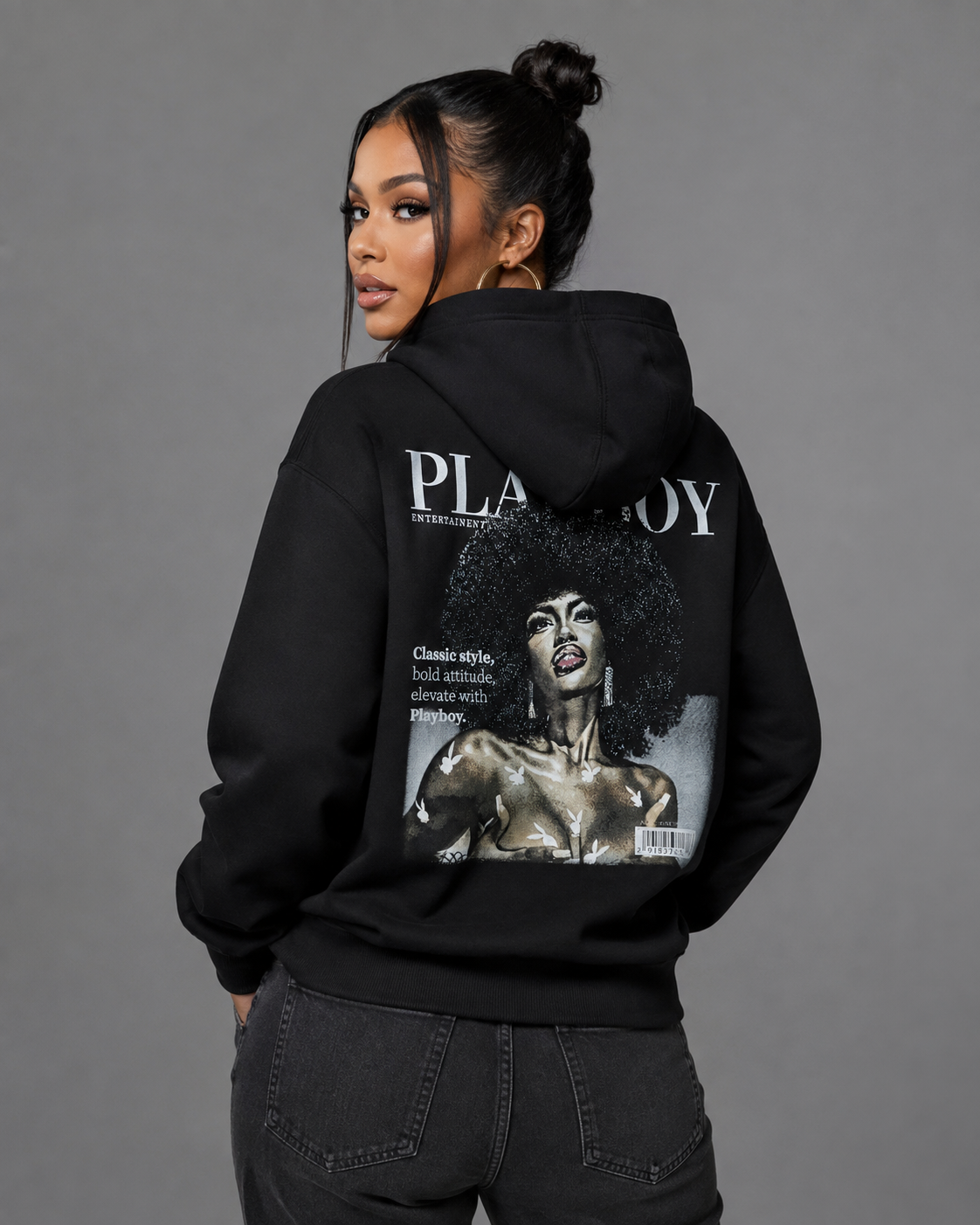 Playboy Class Classic Hoodie felpa nera con cappuccio
