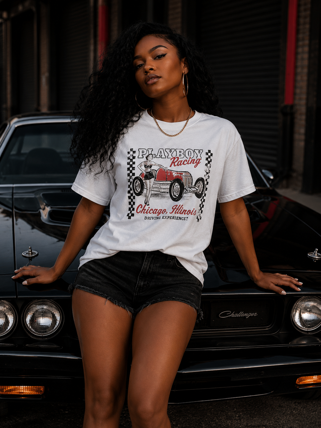 Playboy Racing Chicago Boxy Tee t-shirt bianca cotone