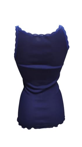 Egi Top Cotone Seta Blu Giro Pizzo Plissé Taglia L
