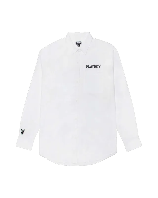 Playboy Boyfriend Button Down camicia bianca oversize