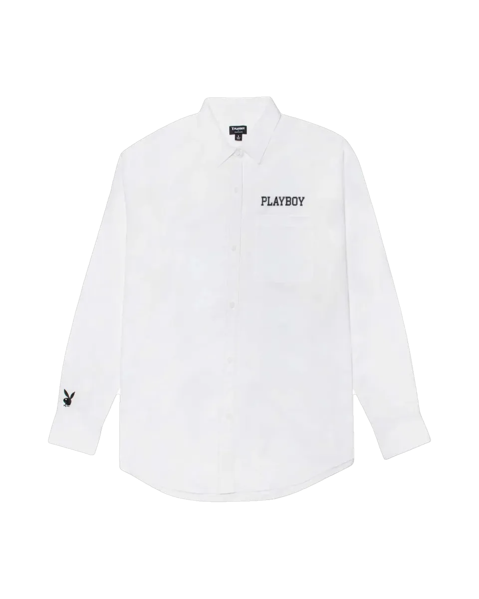 Playboy Boyfriend Button Down camicia bianca oversize