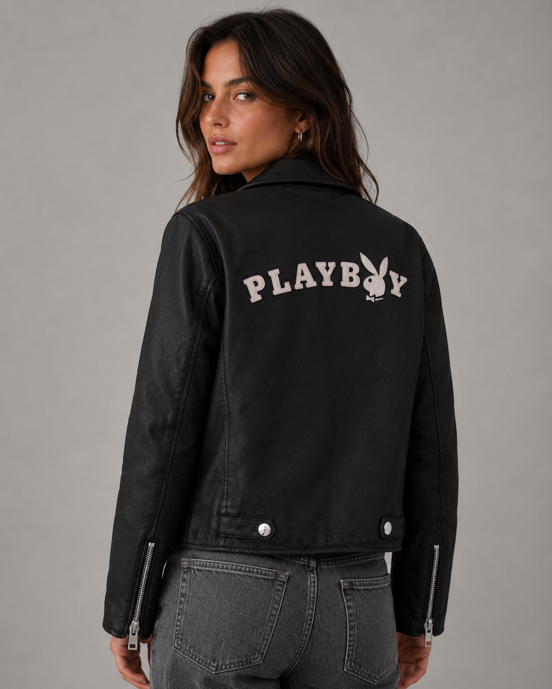 Playboy Olympe giacca pelle nera vera pelle agnello