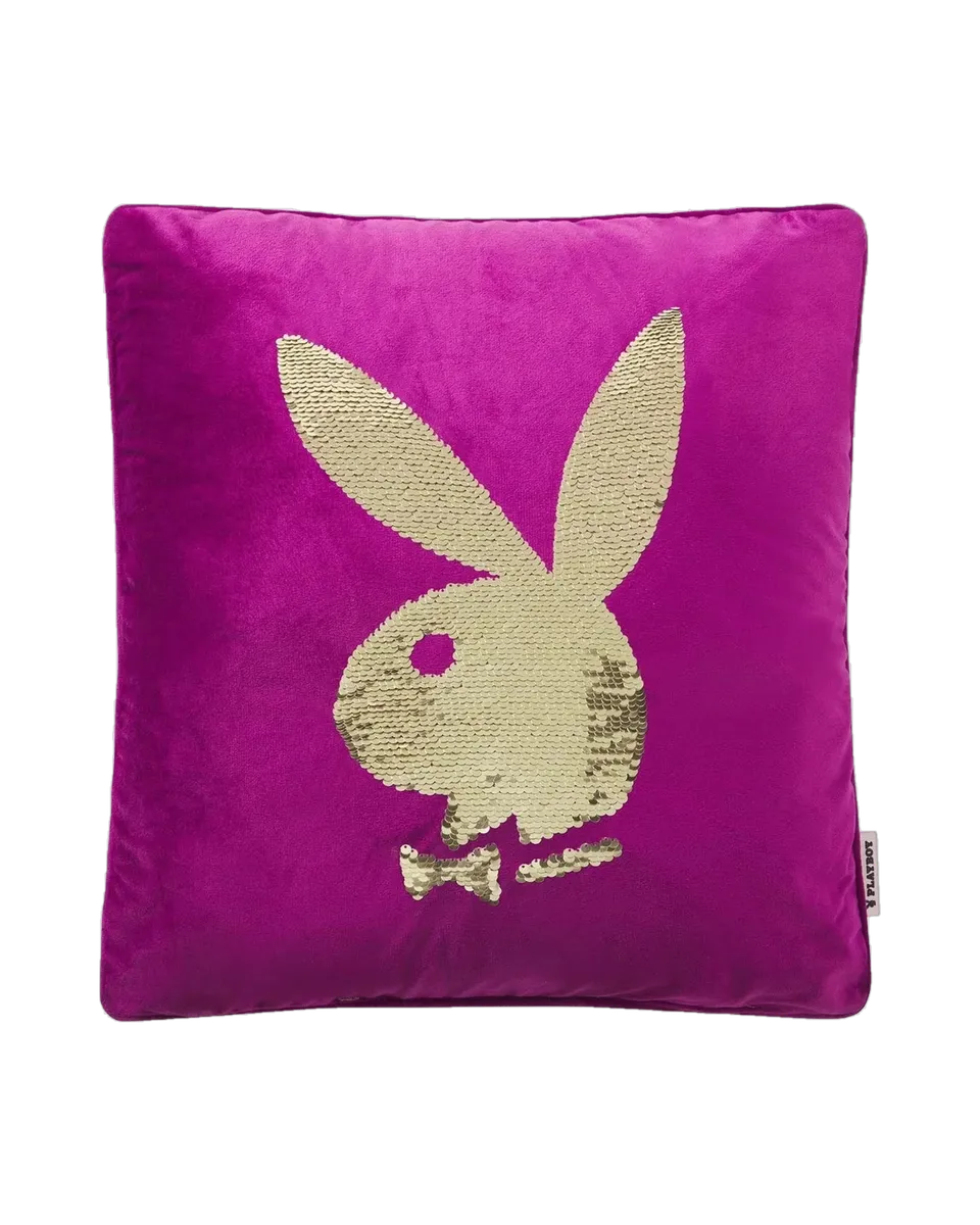 Playboy Rabbit Head cuscino paillettes viola 40x40