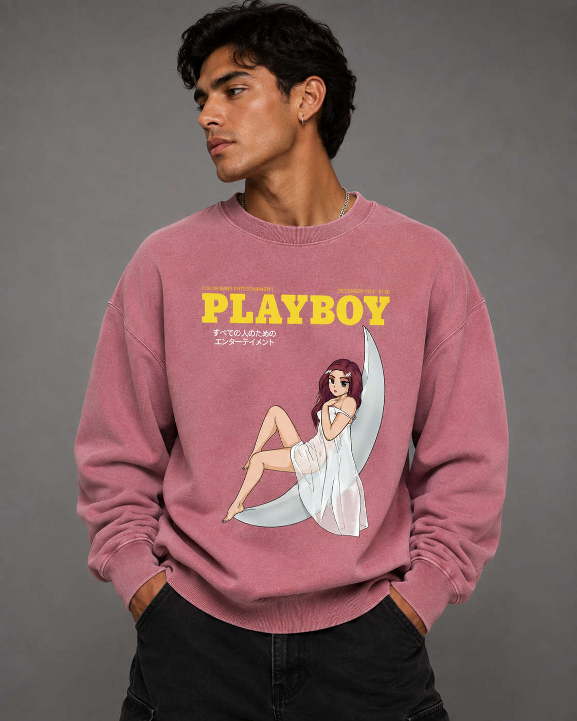 Playboy Tokyo Club Moonlit Crewneck felpa nera unisex