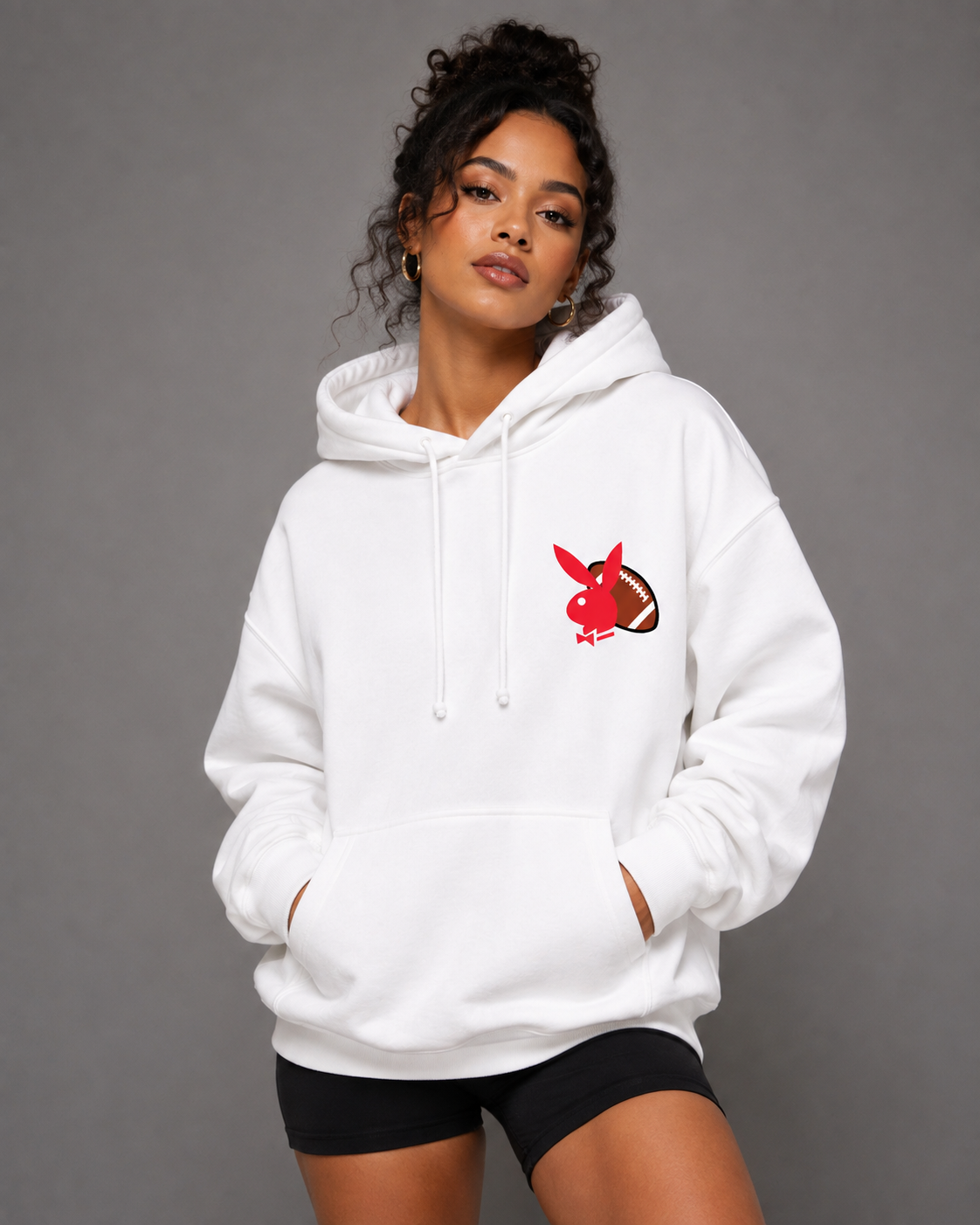 Playboy Cheer Hoodie felpa cappuccio bianca vintage
