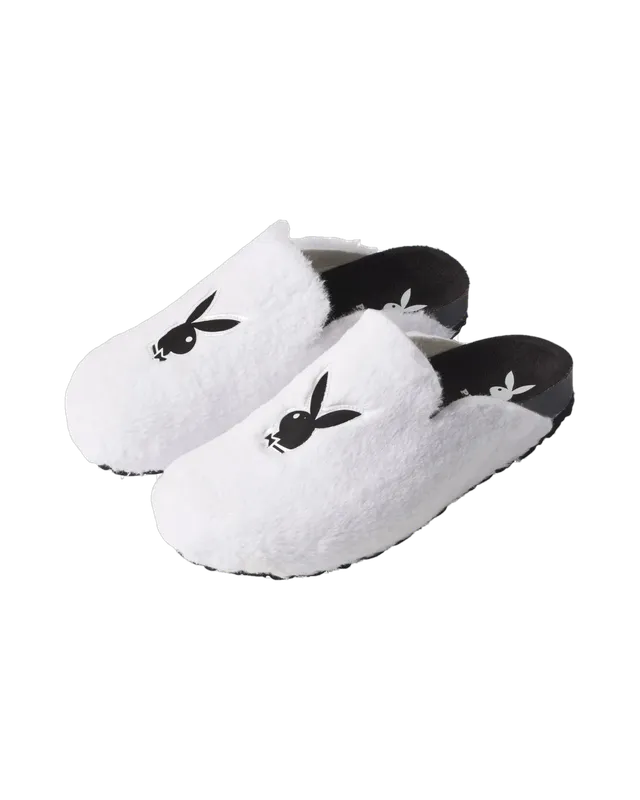Playboy Fuzzy Slides ciabatte pelose bianche comfort