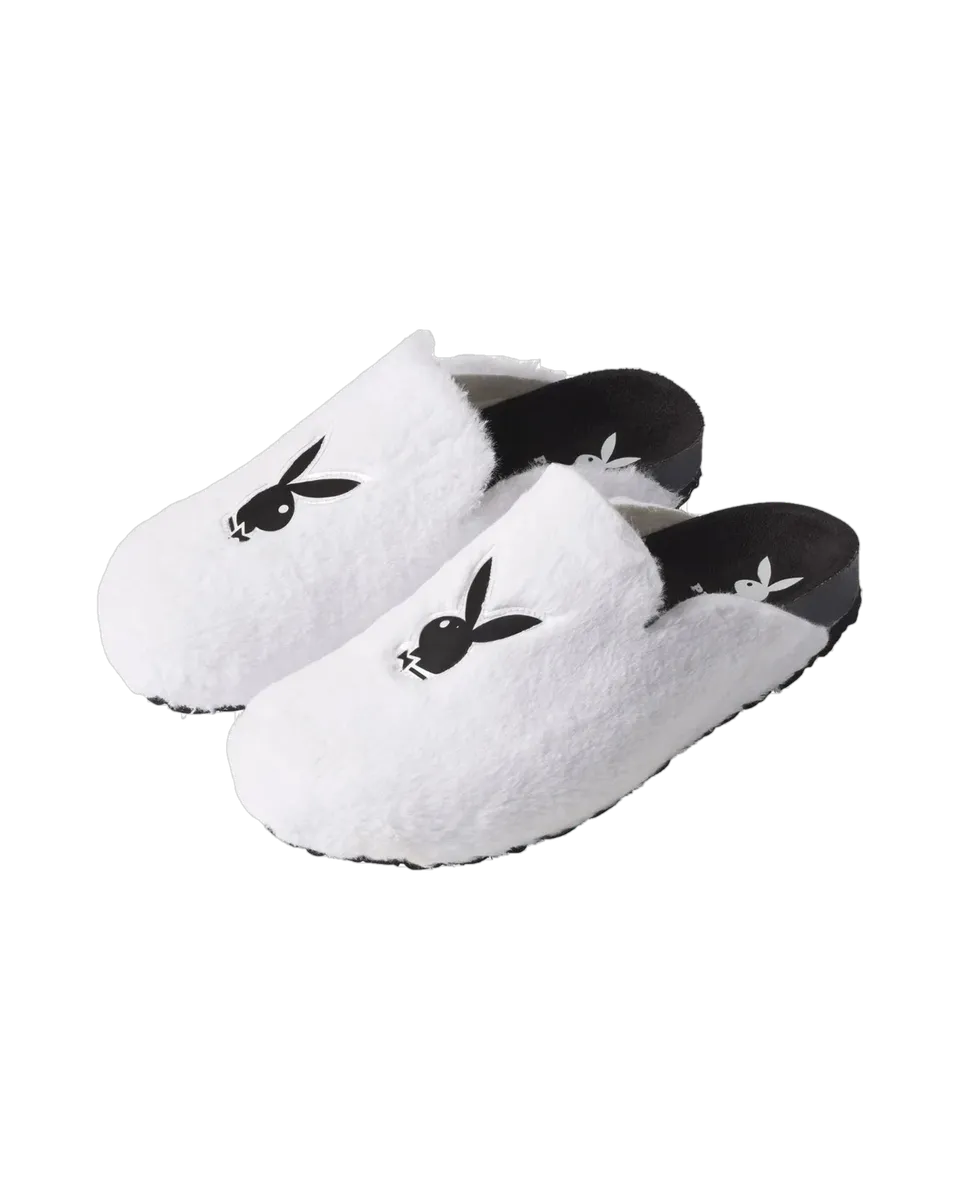 Playboy Fuzzy Slides ciabatte pelose bianche comfort