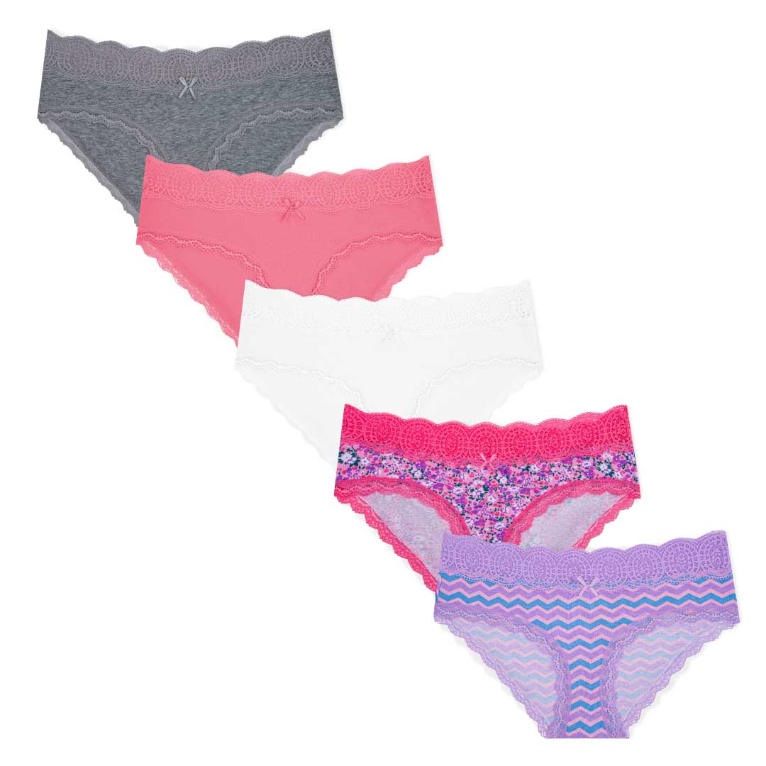René Rofé Cotton Lace Trim slip bikini 5 pezzi cotone