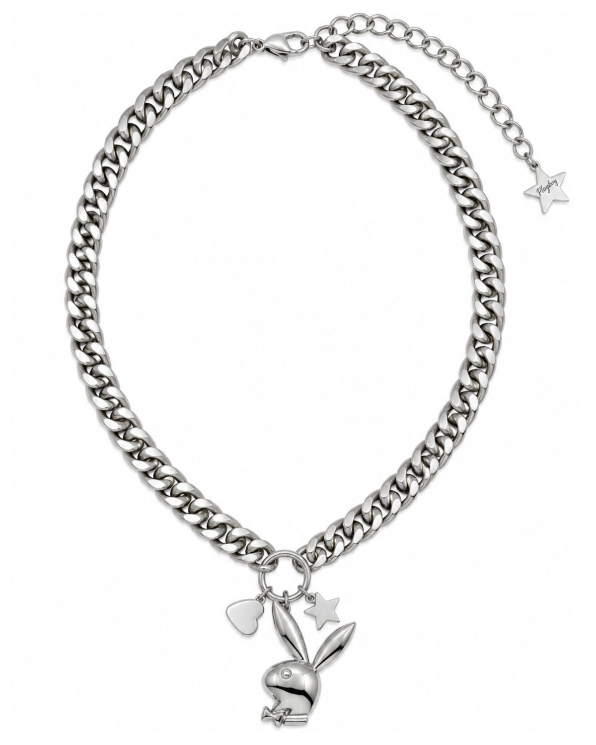 Playboy Rabbit Head 3D collana acciaio argento charms