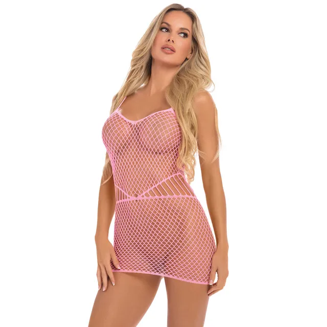 René Rofé Roll Up Mini Dress Rete Rosa Taglia Unica