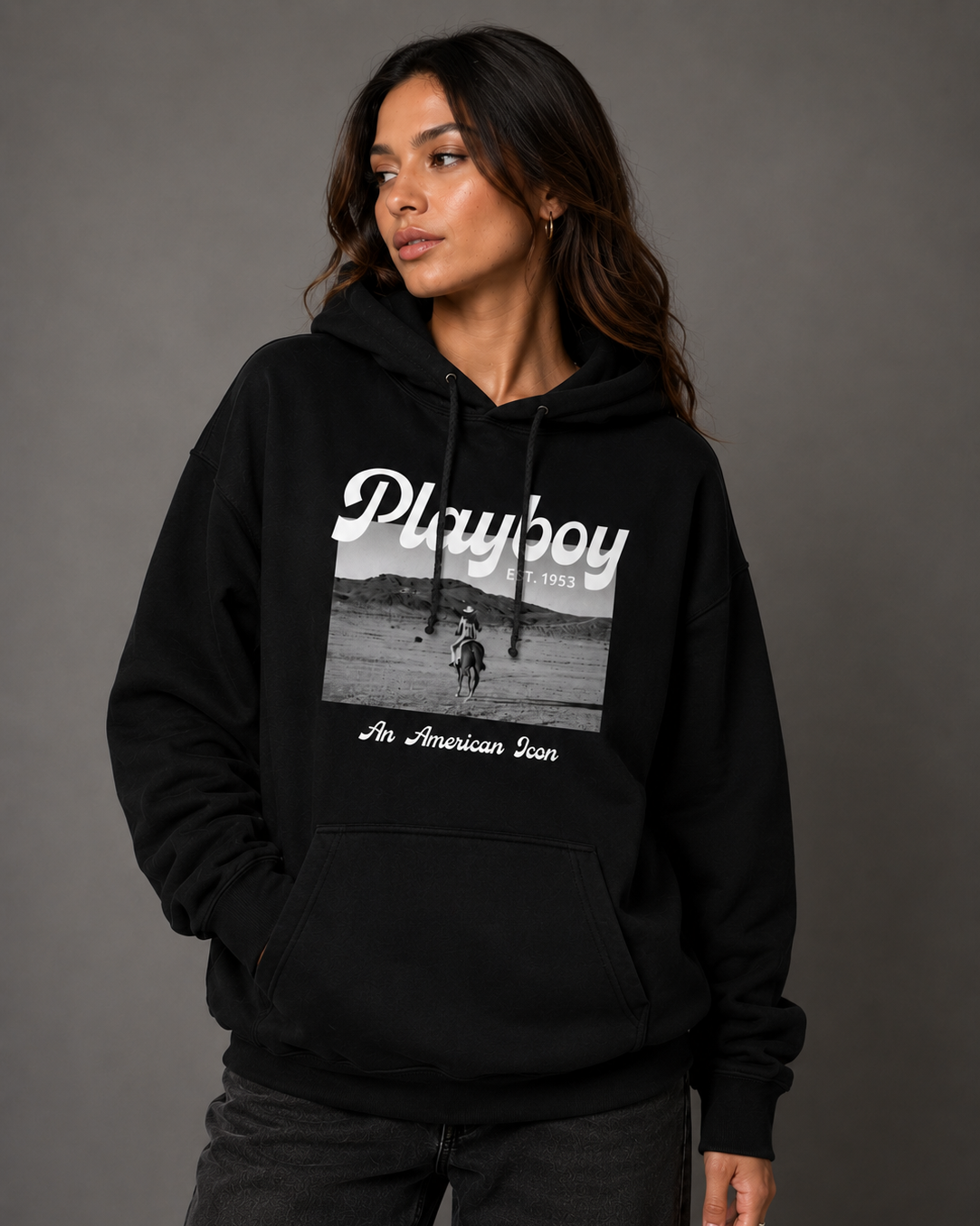 Playboy Desperado felpa cappuccio icon bianca-nera uomo