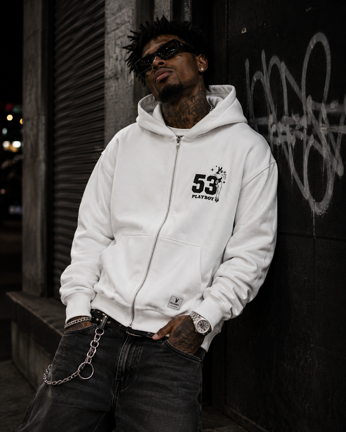 Playboy 53 Felpa con Zip Donna Uomo con Cappuccio Cotone