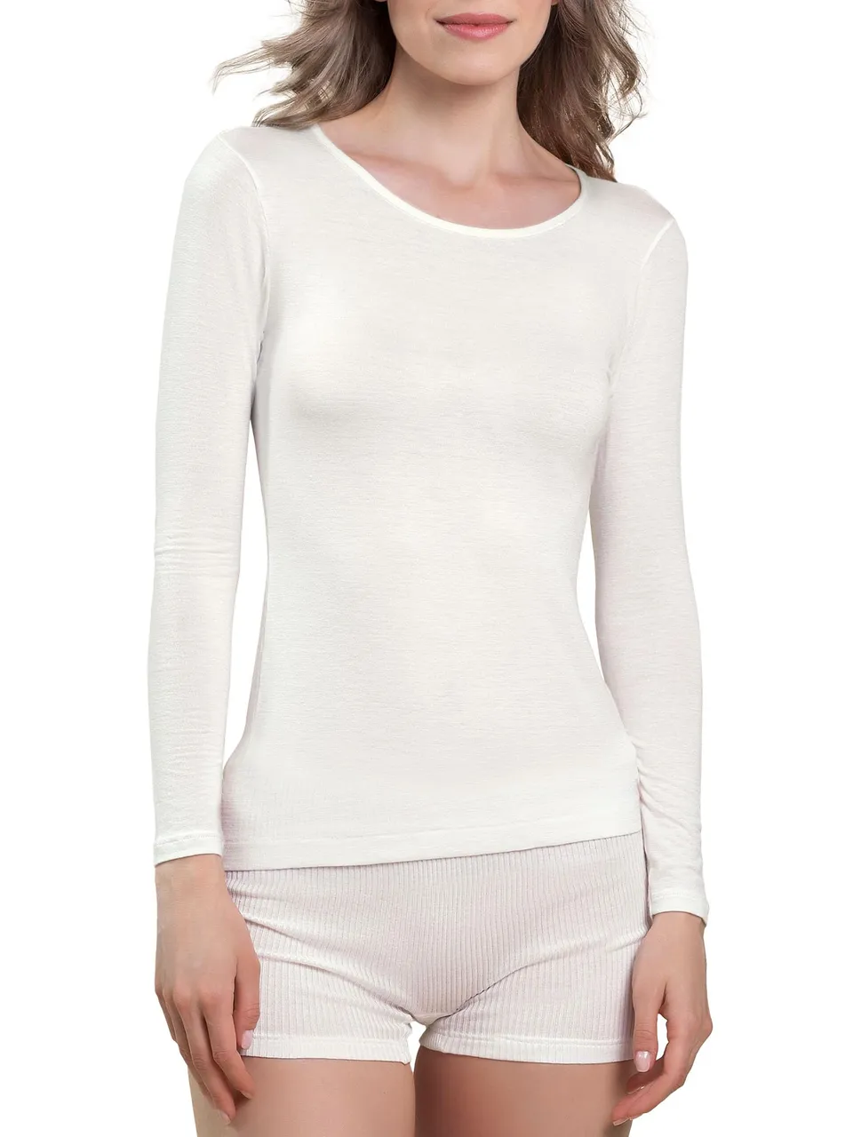 Egi 5229 Maglia Manica Lunga Donna Modal Cashmere Bianco S-M