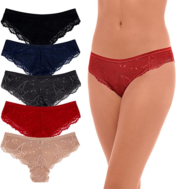 René Rofé Cheeky Slip Intimi 5 Pezzi in Pizzo Lavanda Nero
