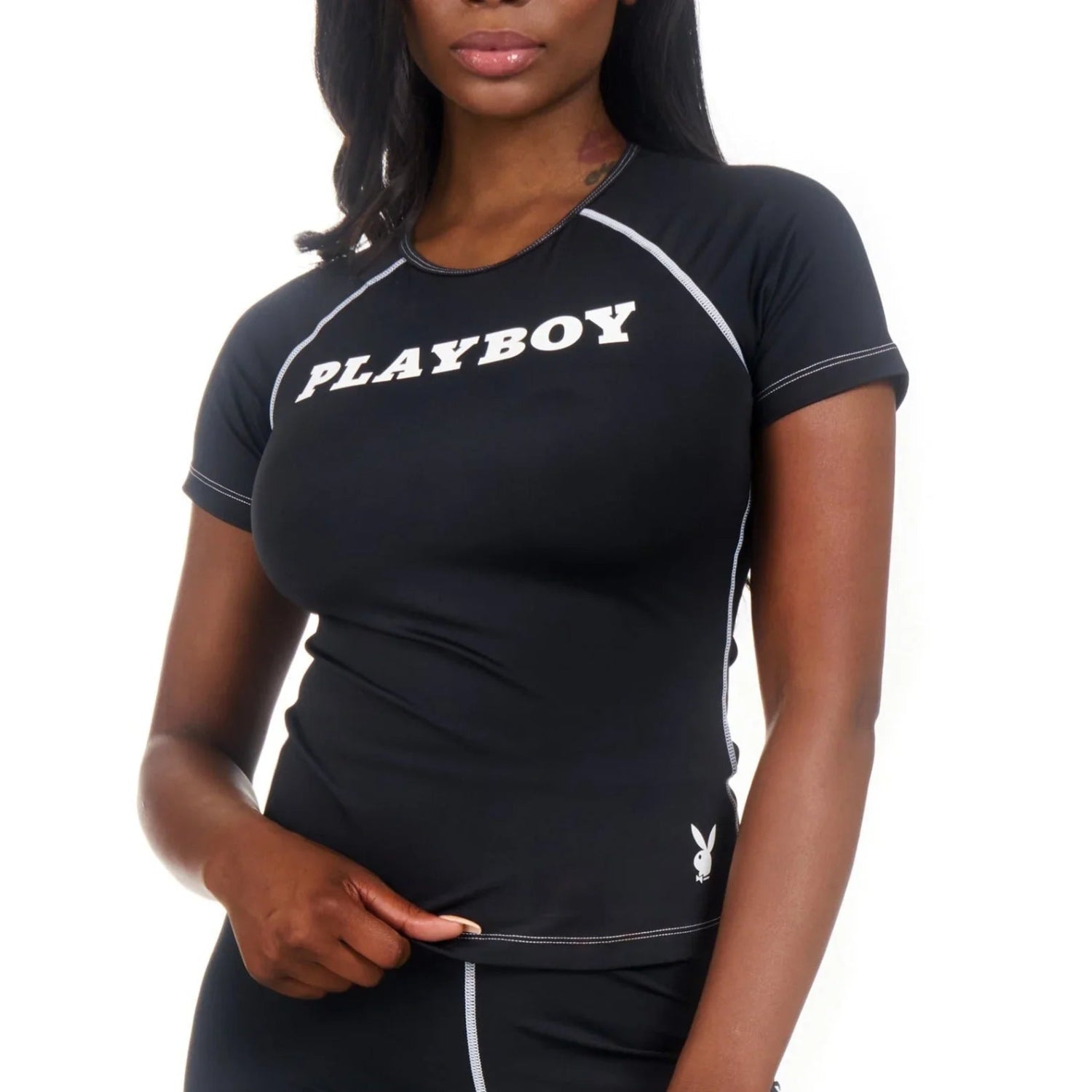 Playboy Active Contrast Stitch Tee maglietta sportiva nera