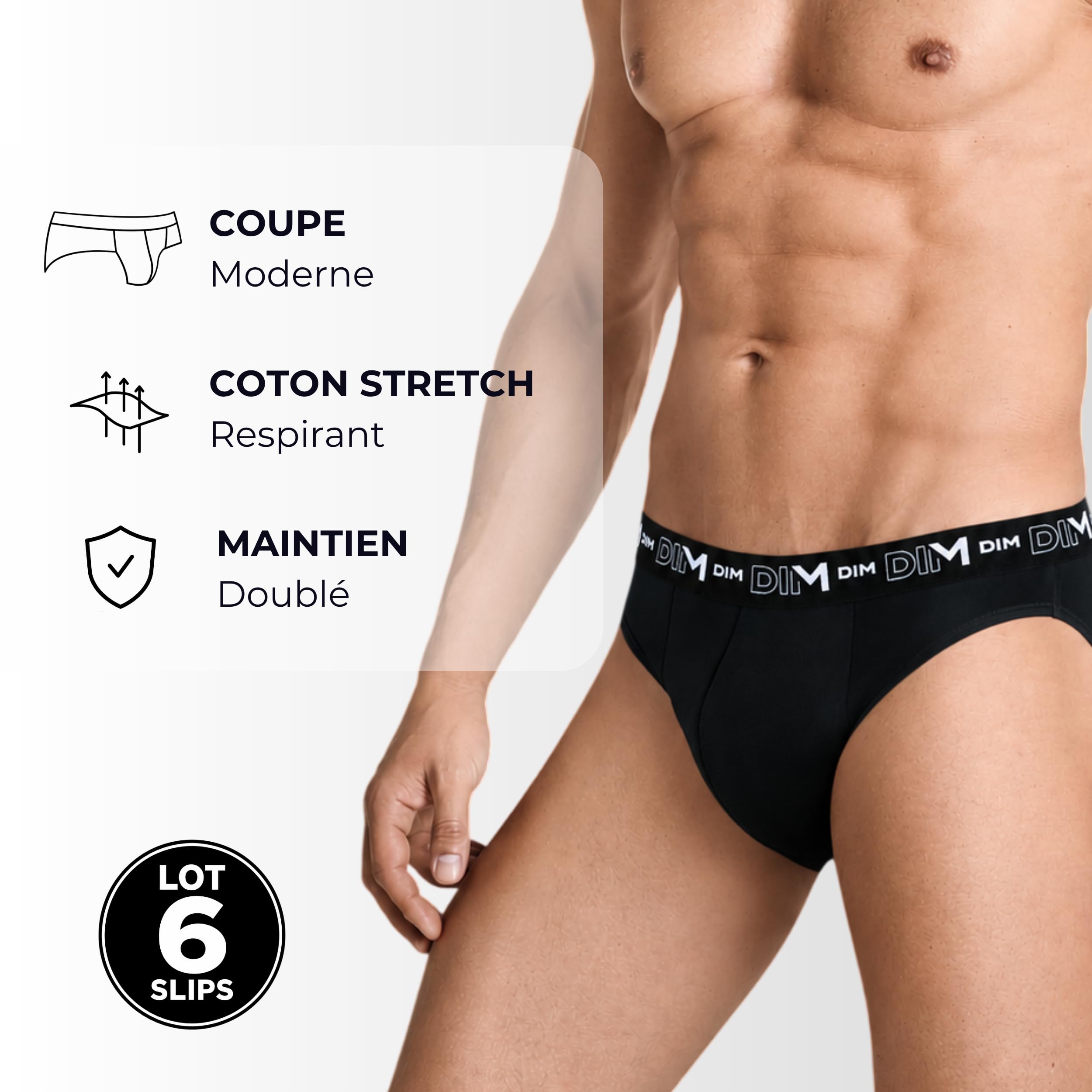 DIM Slip Uomo Cotone Elasticizzato 6 Pezzi Nero Grigio