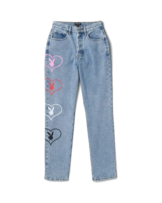 Playboy Baggy Bunny Heart Amore jeans denim vita alta