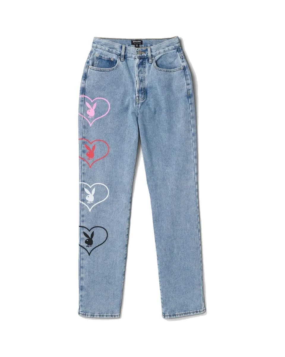 Playboy Baggy Bunny Heart Amore jeans denim vita alta